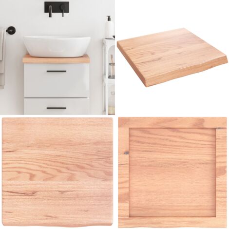 Encimera baño madera maciza tratada marrón claro 40x40x(2-4) cm - Encimera de roble - Encimera de madera