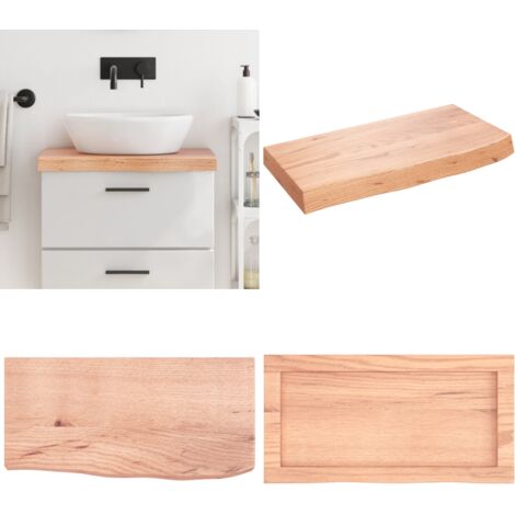 Encimera baño madera maciza tratada marrón claro 60x30x(2-6) cm - Encimera de madera - Madera maciza