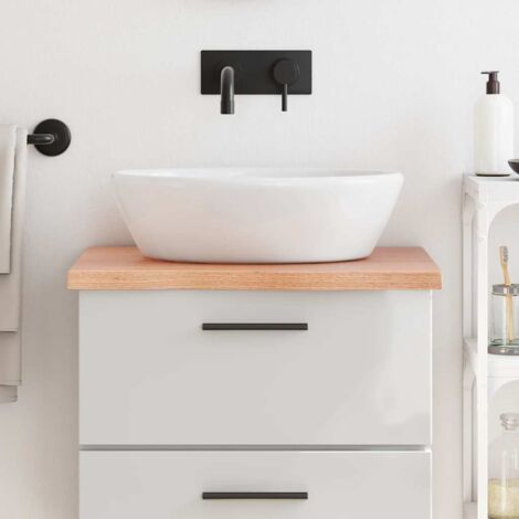 Encimera baño madera maciza tratada marrón claro 60x50x(2-4) cm