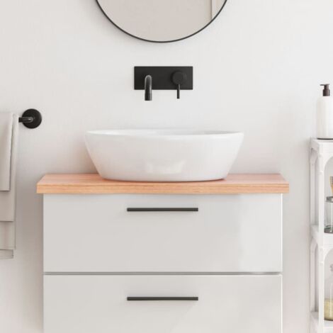Encimera baño madera maciza tratada marrón claro 80x30x(2-4) cm