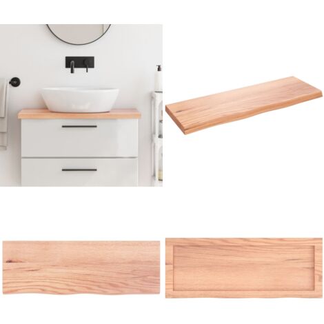 Encimera baño madera maciza tratada marrón claro 80x30x(2-4) cm - Encimera de madera - Madera maciza