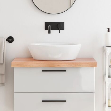 Encimera baño madera maciza tratada marrón claro 80x50x(2-6) cm