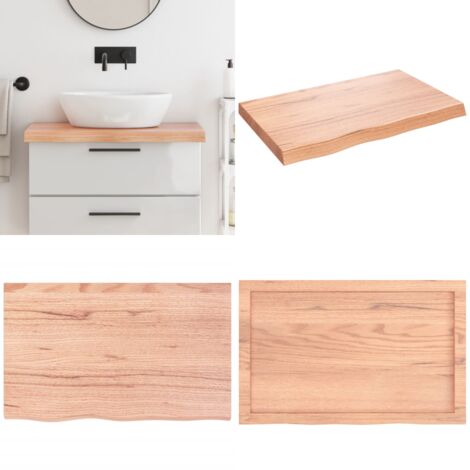 Encimera baño madera maciza tratada marrón claro 80x50x(2-6) cm - Encimera de madera - Encimera de roble