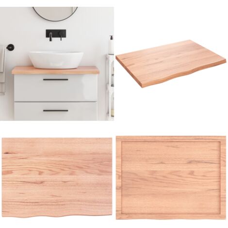 Encimera baño madera maciza tratada marrón claro 80x60x(2-4) cm - Encimera de madera - Madera maciza