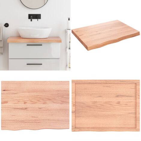 Encimera baño madera maciza tratada marrón claro 80x60x(2-6) cm - Encimera de madera - Madera maciza