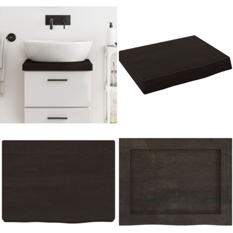 Encimera baño madera maciza tratada marrón oscuro 40x30x(2-6)cm - Encimera de madera - Madera maciza