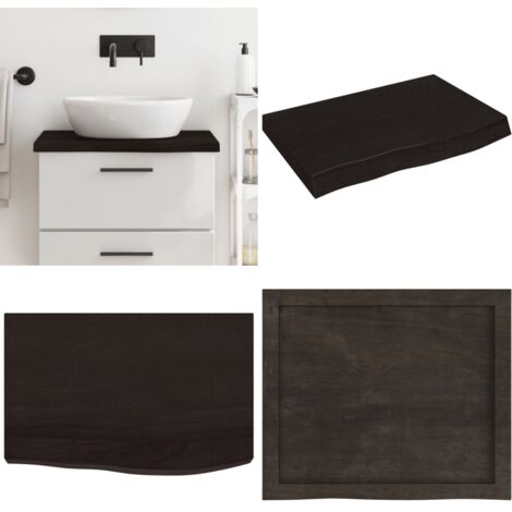Encimera baño madera maciza tratada marrón oscuro 60x50x(2-4)cm - Encimera de madera - Madera maciza