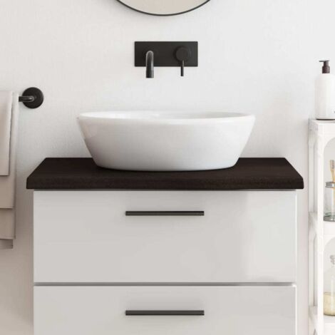 Encimera baño madera maciza tratada marrón oscuro 80x60x(2-4)cm