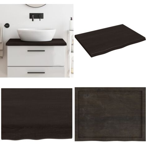 Encimera baño madera maciza tratada marrón oscuro 80x60x(2-4)cm - Encimera de madera - Madera maciza