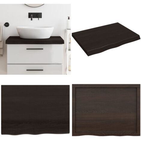 Encimera baño madera maciza tratada marrón oscuro 80x60x(2-6)cm - Encimera de madera - Madera maciza