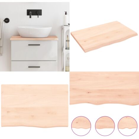 Encimera de baño madera maciza sin tratar 60x40x2 cm - Madera maciza - Roble