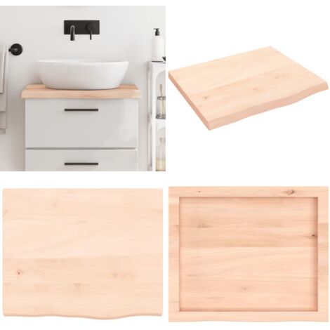 Encimera de baño madera maciza sin tratar 60x50x(2-4) cm - Encimera de roble - Madera maciza