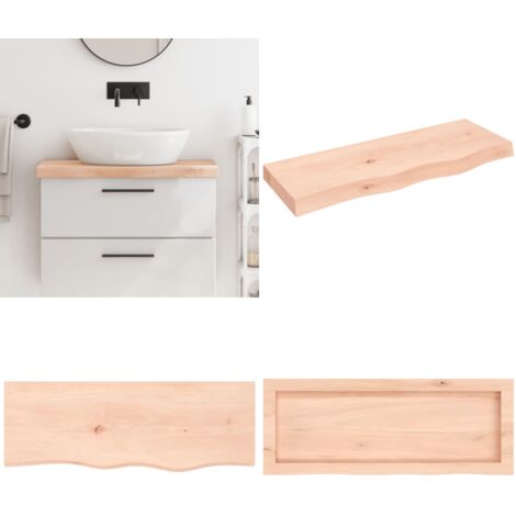Encimera de baño madera maciza sin tratar 80x30x(2-6) cm - Madera maciza - Encimera de roble