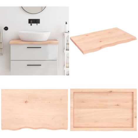 Encimera de baño madera maciza sin tratar 80x50x(2-4) cm - Madera maciza - Roble