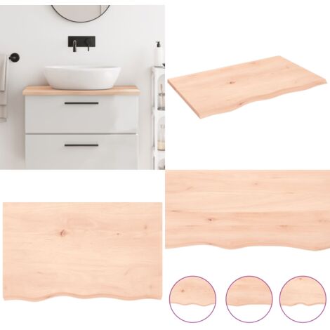 Encimera de baño madera maciza sin tratar 80x50x2 cm - Encimera de roble - Madera maciza