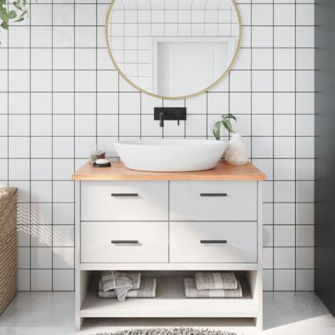 Encimera de baño madera maciza tratada marrón claro 100x40x2 cm