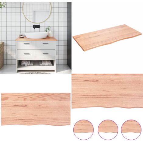 Encimera de baño madera maciza tratada marrón claro 100x50x2 cm - Encimera de madera - Madera maciza