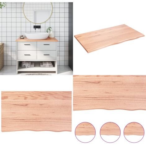 Encimera de baño madera maciza tratada marrón claro 100x60x2 cm - Madera maciza - Roble