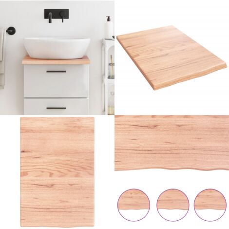 Encimera de baño madera maciza tratada marrón claro 40x60x2 cm - Madera maciza - Roble