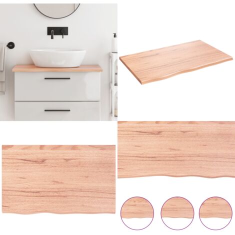 Encimera de baño madera maciza tratada marrón claro 80x50x2 cm - Encimera de madera - Madera maciza