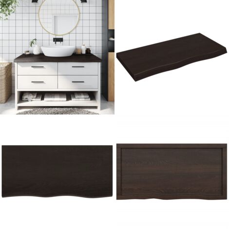 Encimera de baño madera tratada marrón oscuro 100x50x(2-6) cm - Encimera de roble - Madera tratada