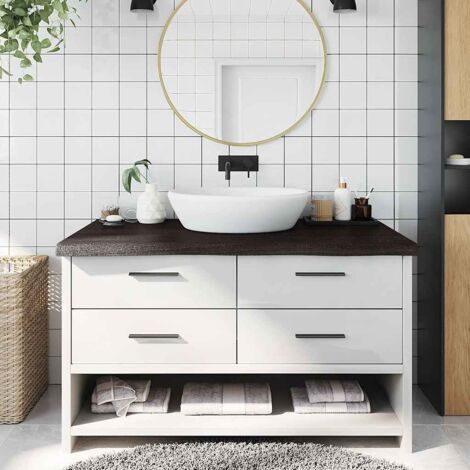 Encimera de baño madera tratada marrón oscuro 100x60x(2-6) cm