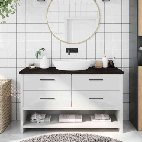 Encimera de baño madera tratada marrón oscuro 140x50x(2-4) cm
