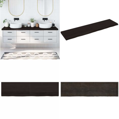 Encimera de baño madera tratada marrón oscuro 200x50x(2-6) cm - Madera tratada - Encimera de roble