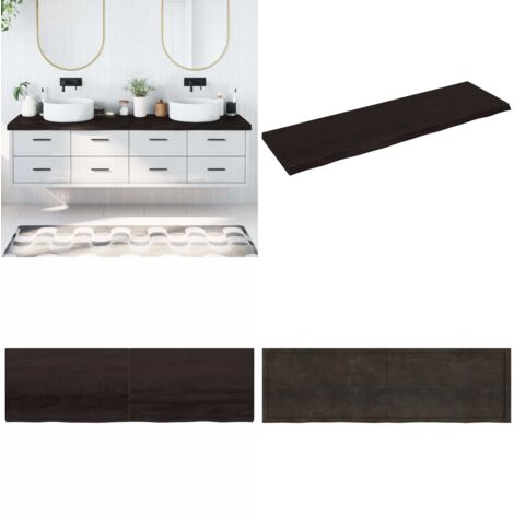 Encimera de baño madera tratada marrón oscuro 200x60x(2-6) cm - Madera tratada - Encimera de roble