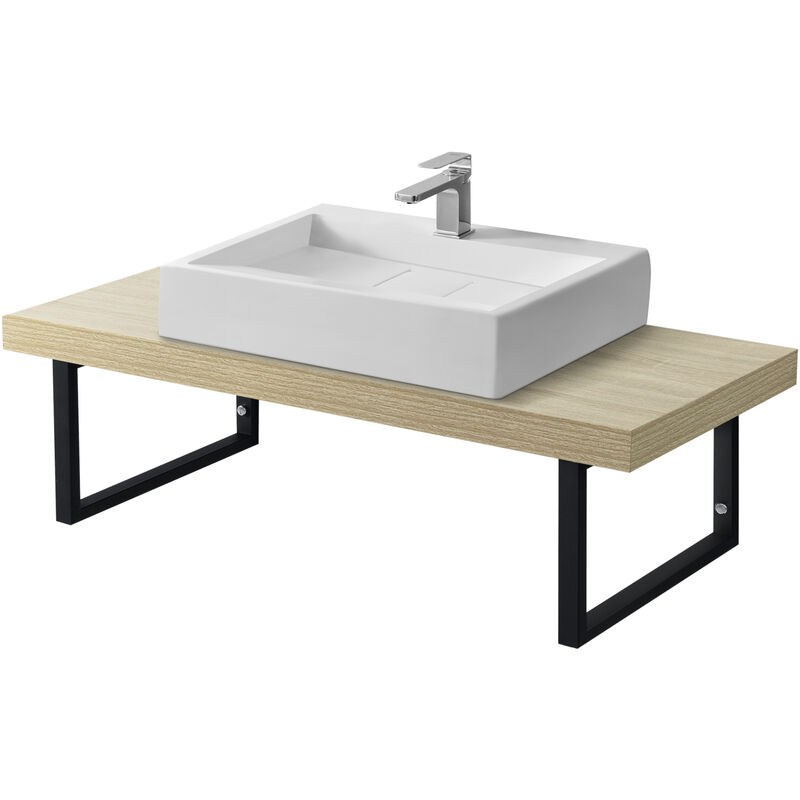 

[neu.haus] - Encimera de Lavabo - 100 x 45 x 30 cm - Toallero - Estante de Baño - Tablero de Pared para Lavabo con Soporte de Metal - Mueble de Baño