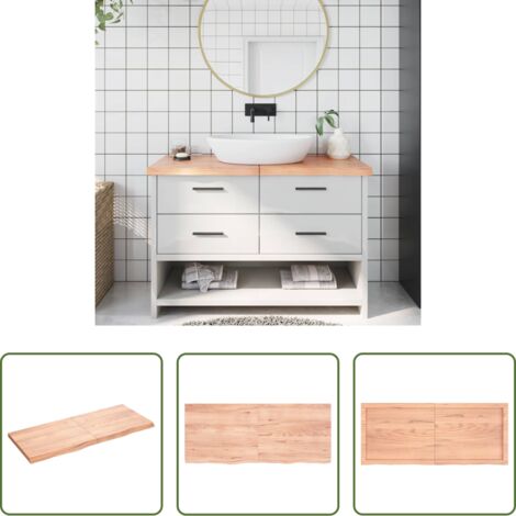 Encimera de madera -  Encimera baño madera maciza tratada marrón claro 120x50x(2-4)cm
