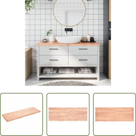 Encimera de madera -  Encimera baño madera maciza tratada marrón claro 140x50x(2-4)cm