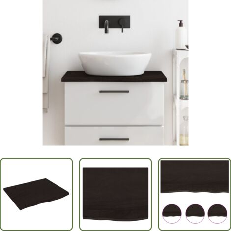 Encimera de madera -  Encimera baño madera maciza tratada marrón oscuro 60x50x2 cm