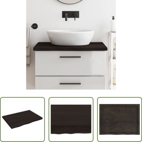 Encimera de madera -  Encimera baño madera maciza tratada marrón oscuro 80x60x(2-4)cm