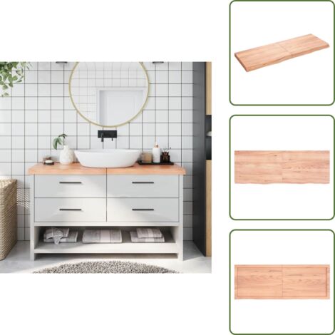 Encimera de tocador - vidaXL Encimera baño madera maciza tratada marrón claro 140x50x(2-6)cm - Estantería