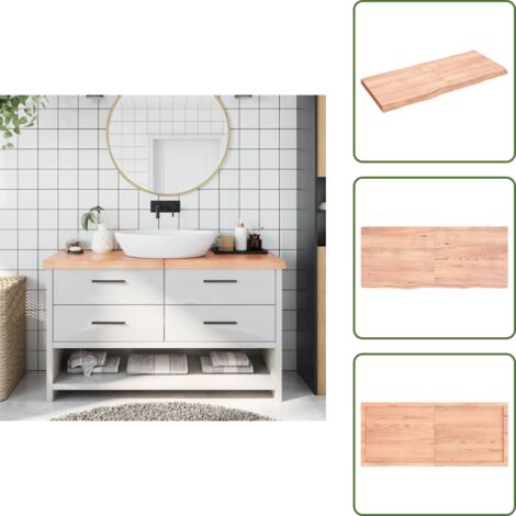 Encimera de tocador - vidaXL Encimera baño madera maciza tratada marrón claro 140x60x(2-6)cm - Estantería