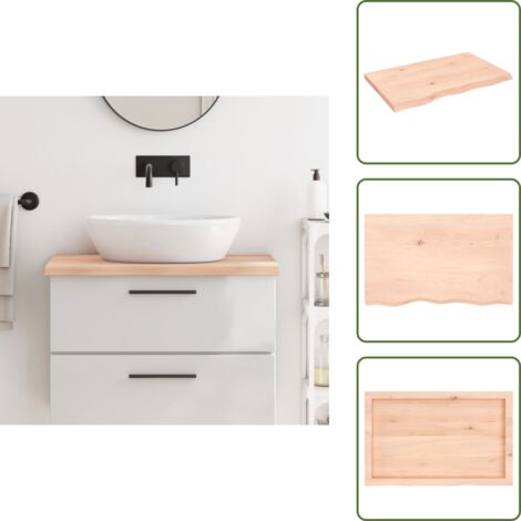 Encimera de tocador - vidaXL Encimera de baño madera maciza sin tratar 80x50x(2-4) cm - Encimera de armario