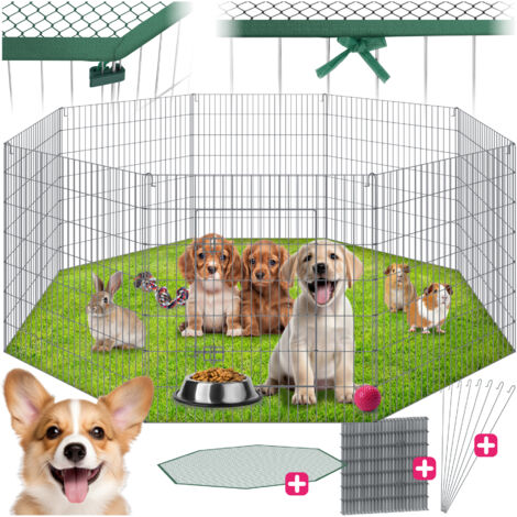 Tectake – Enclos emboîtable Ø 204 cm avec filet de sécurité – Acier et polyéthylène – Pour petits animaux – Montage rapide et stable
