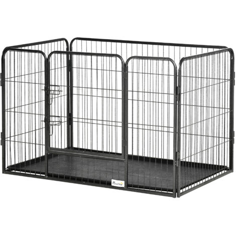 Enclos chien métal 4 panneaux grillagés avec porte verrouillable 109x74x71 cm