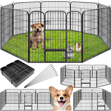 Tectake – Enclos modulable pour chien – Dimensions 240 cm x 80 cm – Acier résistant aux intempéries – Installation facile et pliable
