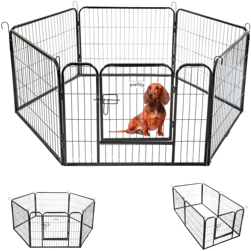 Parc Enclos pour chien chiot et lapin GARDEO80x60x6, 6 panneaux 80X60cm, 1,28M2, modulable, intérieur et extérieur, pliable, garantie 5 ans Paitsy