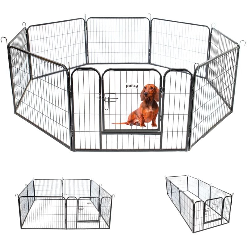Paitsy - Parc Enclos pour chien chiot et lapin GARDEO80x60x8, 8 panneaux 80X60cm, 2,56M2, modulable, intérieur et extérieur, pliable, garantie 5 ans