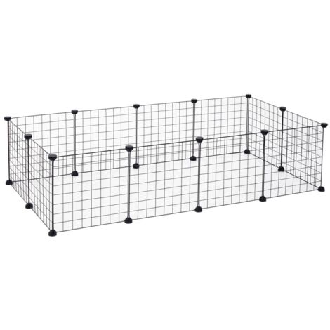 Enclos extérieur métallique flexible noir 106x73x36 cm pour petits animaux - Parc sécurisé et modulable pour lapins, rongeurs