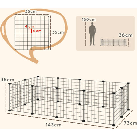Enclos extérieur, parc de jeu en grillage métallique, enclos flexible pour petits animaux, utilisable à l'intérieur comme à l'extérieur, 106 x 73 x 36 cm, noir