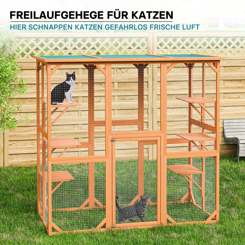 Enclos Exterieur Parc Pour Chat Resistant Aux Intemperies 180 X X 169 Cm Avec 6 Zones De Repos 522