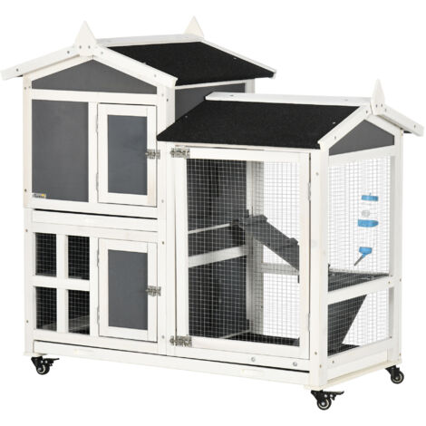 Enclos extérieur pour 2 lapins en bois avec tiroir extractible et espace de course, 110x60x104 cm