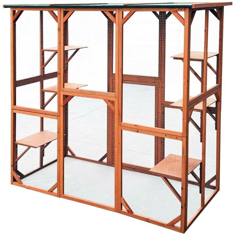 Helloshop26 - Enclos extérieur parc pour chat bois résistant 180x88x169cm 6 zones de repos