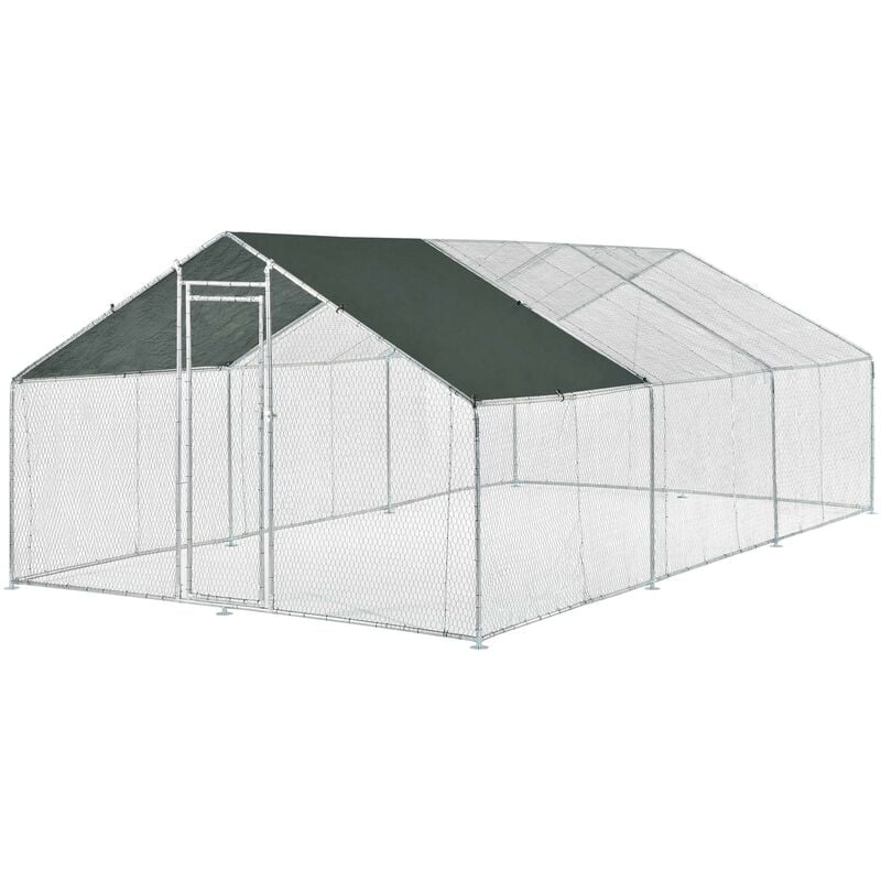 Helloshop26 - Enclos extérieur volière cage pour animaux avec serrure armature acier galvanisé 3 x 6 x 2 m argent vert foncé