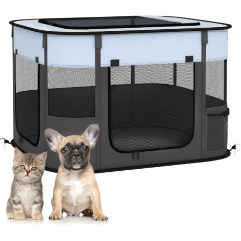 Enclos jeu animaux pliable sac rangement chiots chatons intérieur extérieur gris ManBo