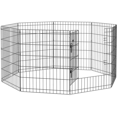 Enclos métal noir 61x4x76 cm pour chien moyen, chiot, lapin, cochon d'Inde - 8 panneaux à monter avec verrou - Usage intérieur/extérieur